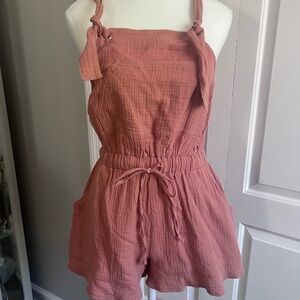 Hem & Thread Dusty Rose Gauze Cotton Romper